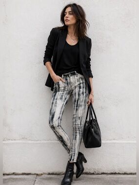 Maje Black and White Tie-Dye Skinny Jeans